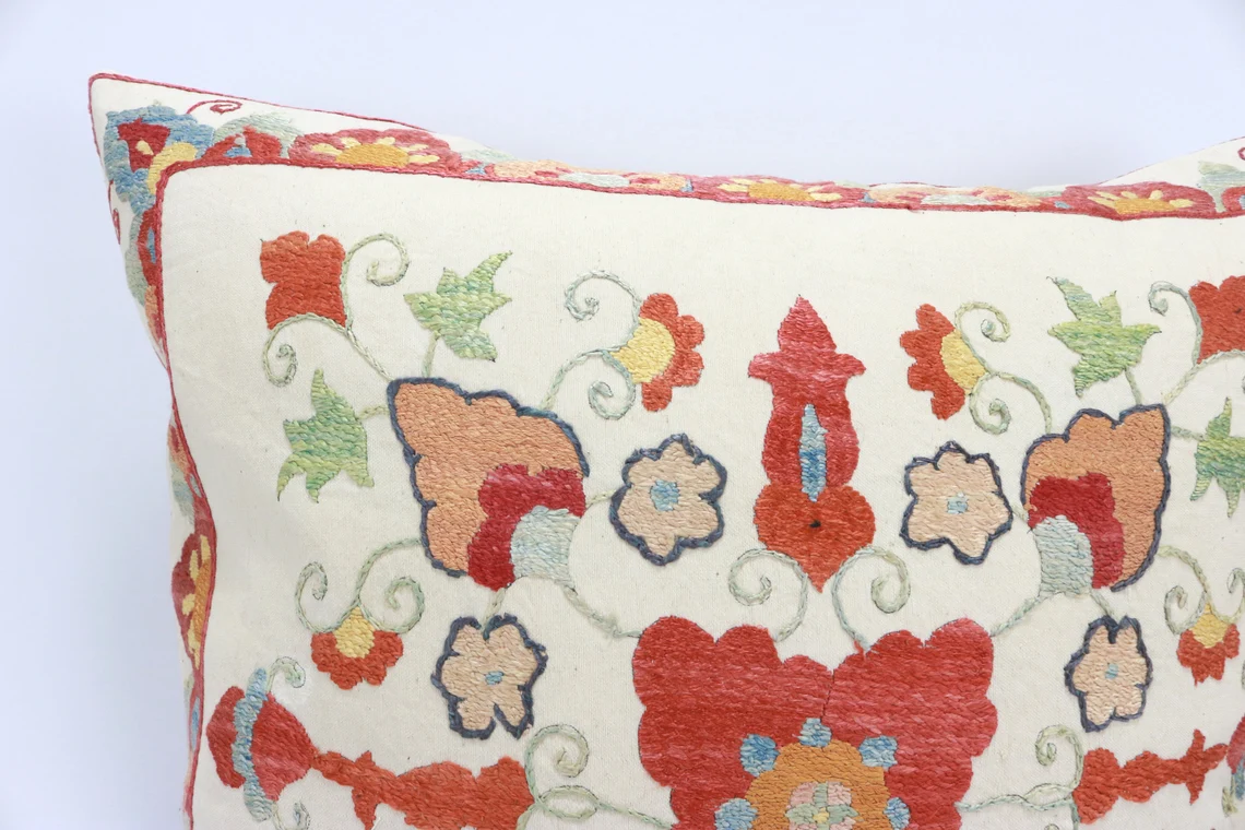 Suzani Pillow Uzbek hand embroidery Suzani Throw Pillow, Suzani Cushion Cover Suzani Pillow Cover Hand Embroidery Pillow Best Sale