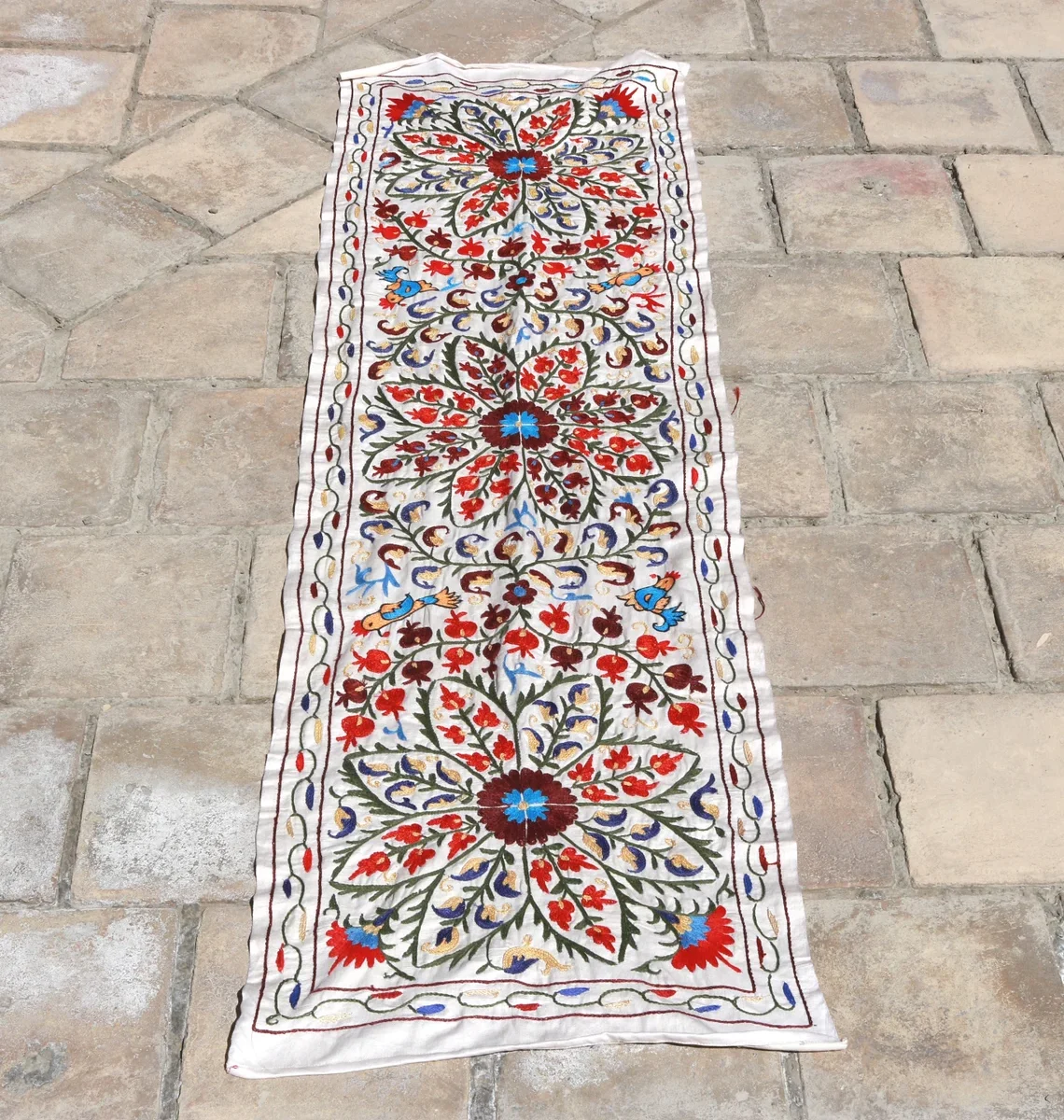Suzani Runner Uzbek Silk embroidery,Suzani Fabric Suzani Wall Hanging, Bedspread, Bed cover, Wall hanging, Wall Decor fabric, Tablecloth
