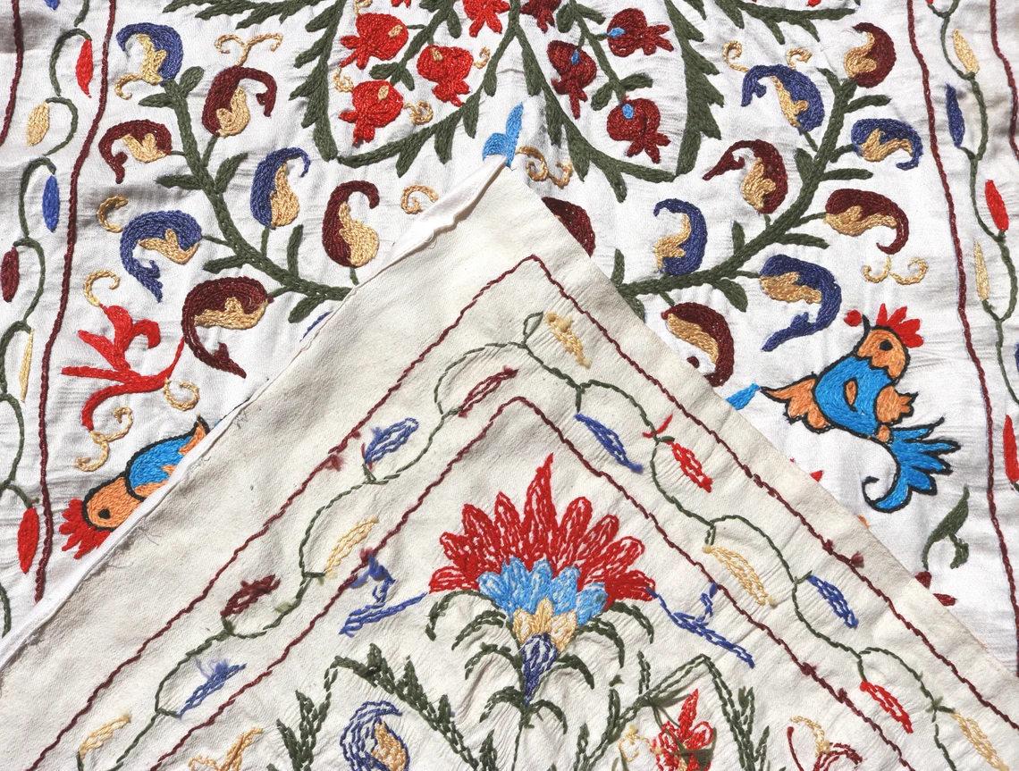 Suzani Runner Uzbek Silk embroidery,Suzani Fabric Suzani Wall Hanging, Bedspread, Bed cover, Wall hanging, Wall Decor fabric, Tablecloth