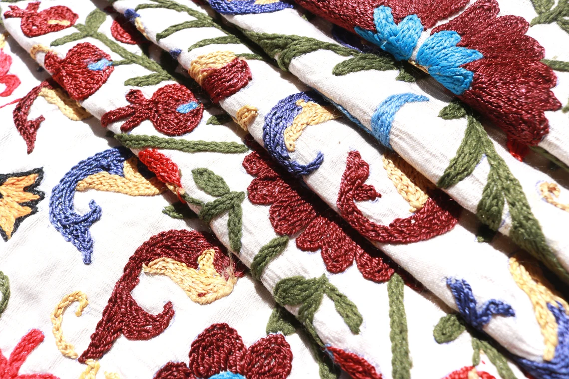 Suzani Runner Uzbek Silk embroidery,Suzani Fabric Suzani Wall Hanging, Bedspread, Bed cover, Wall hanging, Wall Decor fabric, Tablecloth