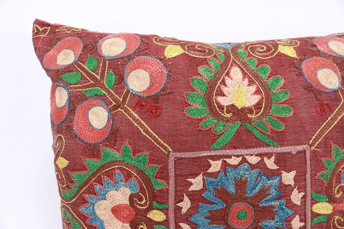 Suzani Pillow Uzbek hand embroidery Suzani Throw Pillow, Suzani Cushion Cover Suzani Pillow Cover Hand Embroidery Pillow Best Sale