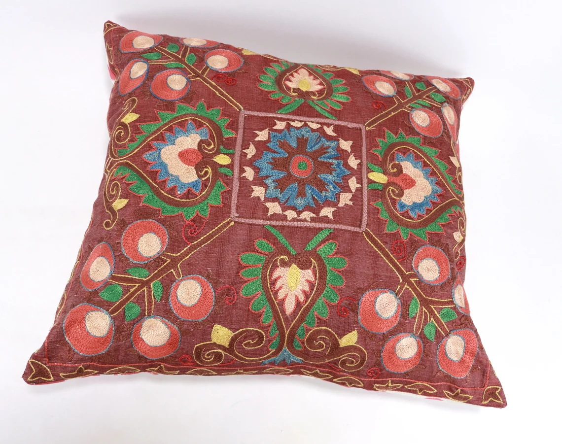 Suzani Pillow Uzbek hand embroidery Suzani Throw Pillow, Suzani Cushion Cover Suzani Pillow Cover Hand Embroidery Pillow Best Sale