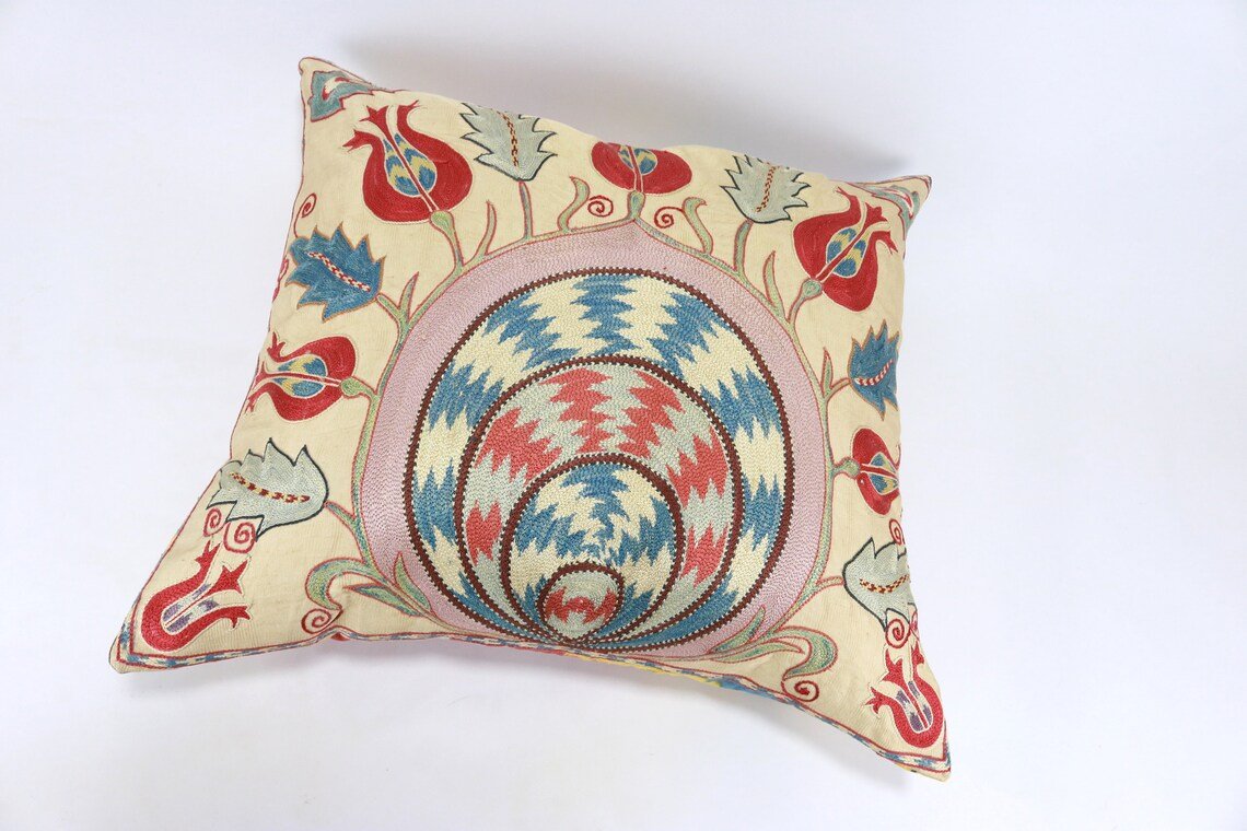 Uzbek Embroidery Suzani Pillow, Suzani Throw Pillow, Suzani Cushion Cover, Suzani Pillow Cover, Hand Embroidery Suzani Pillow, Best Sale