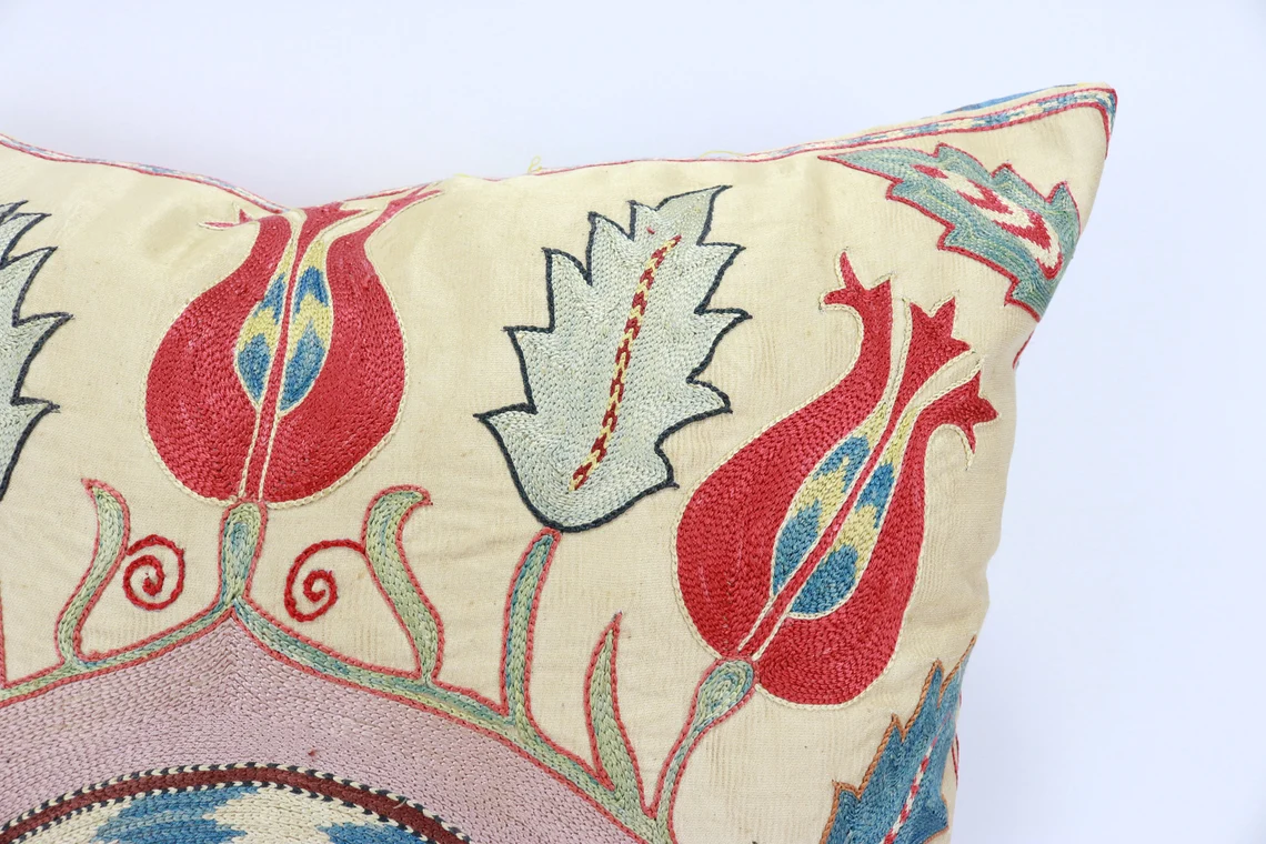 Uzbek Embroidery Suzani Pillow, Suzani Throw Pillow, Suzani Cushion Cover, Suzani Pillow Cover, Hand Embroidery Suzani Pillow, Best Sale