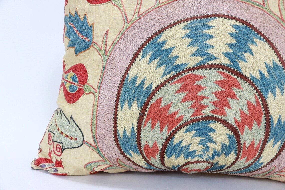 Uzbek Embroidery Suzani Pillow, Suzani Throw Pillow, Suzani Cushion Cover, Suzani Pillow Cover, Hand Embroidery Suzani Pillow, Best Sale