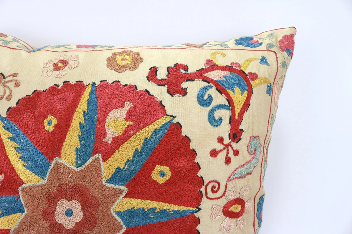 Uzbek Embroidery Suzani Pillow, Suzani Throw Pillow, Suzani Cushion Cover, Suzani Pillow Cover, Hand Embroidery Suzani Pillow, Best Sale