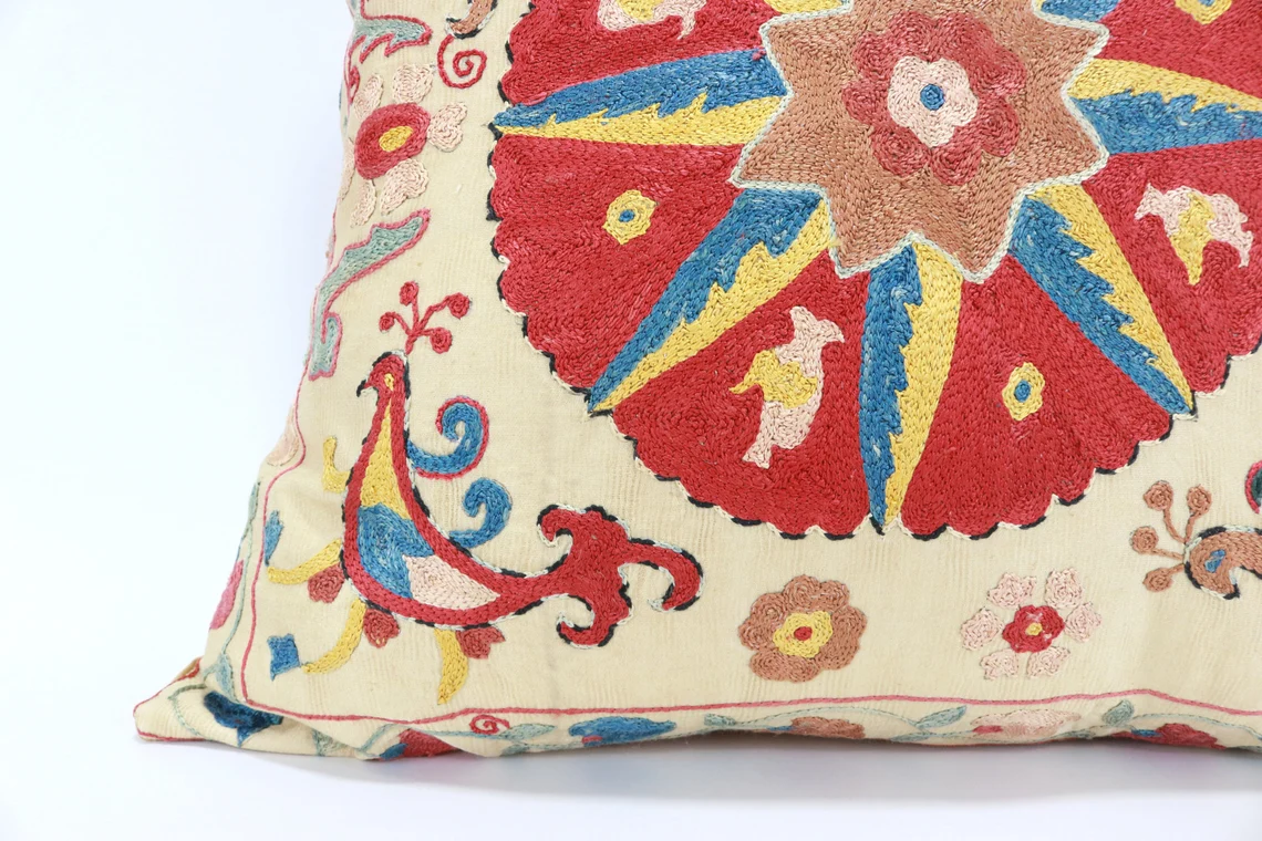 Uzbek Embroidery Suzani Pillow, Suzani Throw Pillow, Suzani Cushion Cover, Suzani Pillow Cover, Hand Embroidery Suzani Pillow, Best Sale