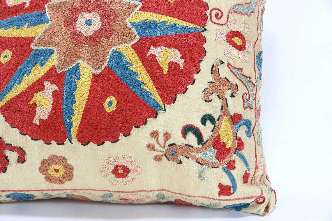 Uzbek Embroidery Suzani Pillow, Suzani Throw Pillow, Suzani Cushion Cover, Suzani Pillow Cover, Hand Embroidery Suzani Pillow, Best Sale