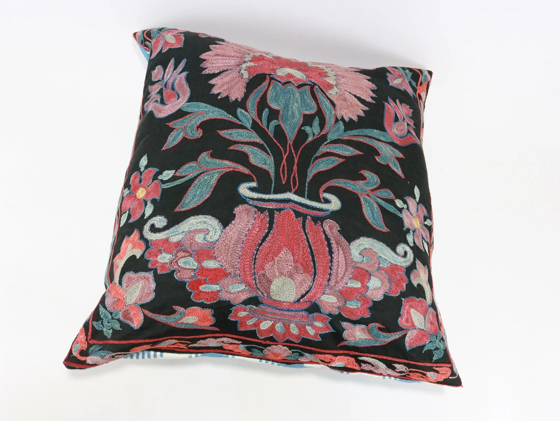 Suzani Pillow Uzbek hand embroidery Suzani Throw Pillow, Suzani Cushion Cover Suzani Pillow Cover Hand Embroidery Pillow Best Sale