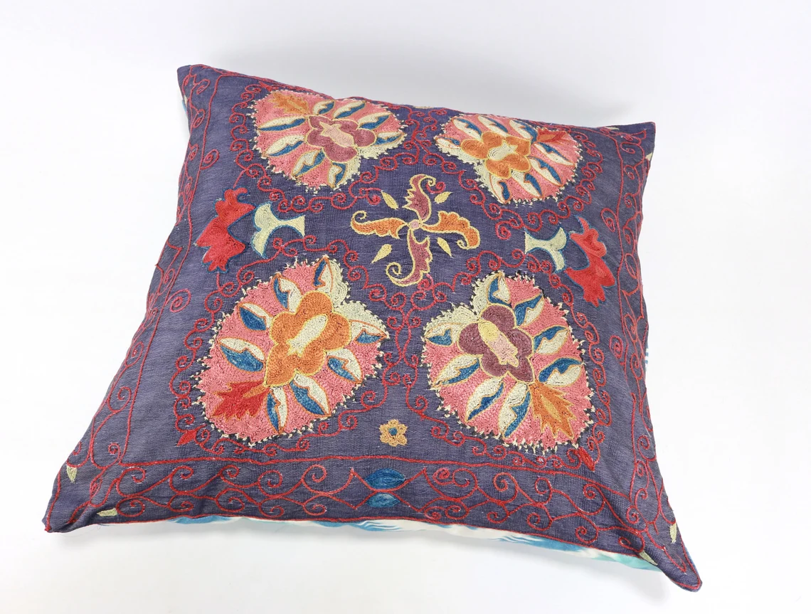 Suzani Pillow Uzbek hand embroidery Suzani Throw Pillow, Suzani Cushion Cover Suzani Pillow Cover Hand Embroidery Pillow Best Sale