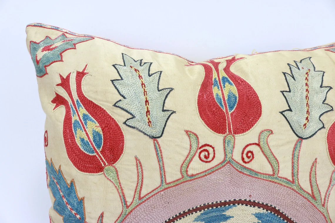 Uzbek Embroidery Suzani Pillow, Suzani Throw Pillow, Suzani Cushion Cover, Suzani Pillow Cover, Hand Embroidery Suzani Pillow, Best Sale