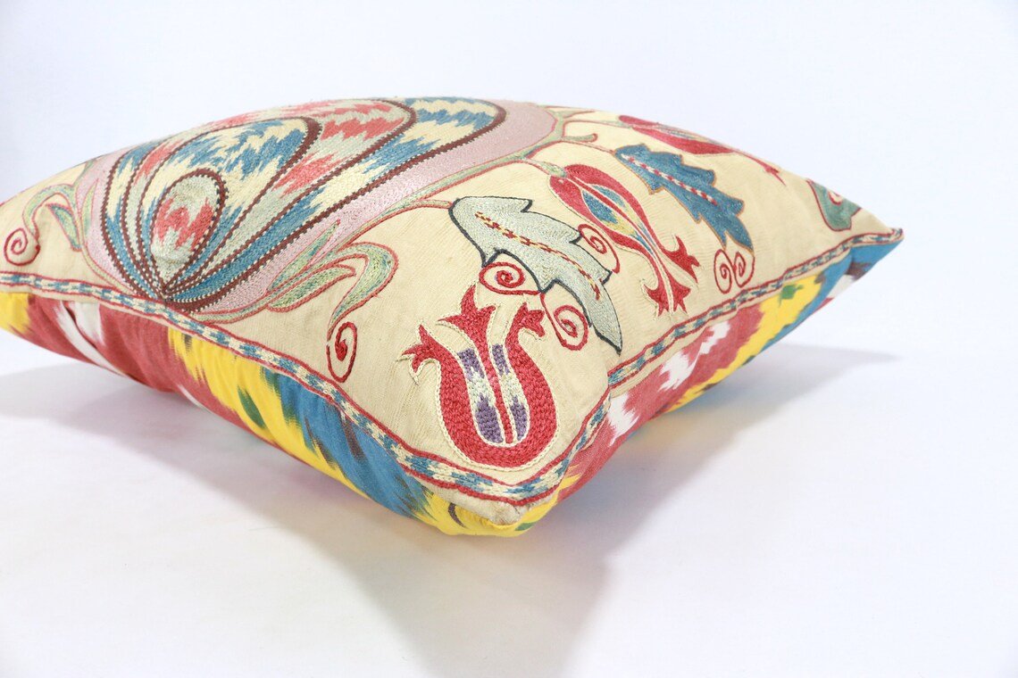 Uzbek Embroidery Suzani Pillow, Suzani Throw Pillow, Suzani Cushion Cover, Suzani Pillow Cover, Hand Embroidery Suzani Pillow, Best Sale