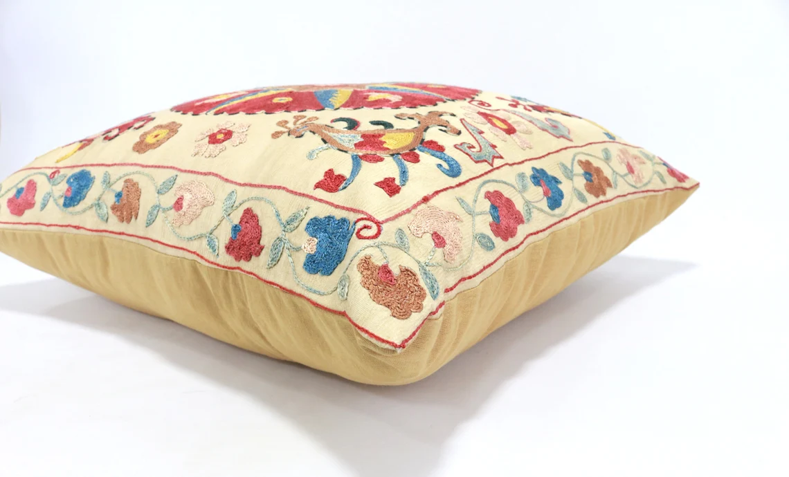 Uzbek Embroidery Suzani Pillow, Suzani Throw Pillow, Suzani Cushion Cover, Suzani Pillow Cover, Hand Embroidery Suzani Pillow, Best Sale