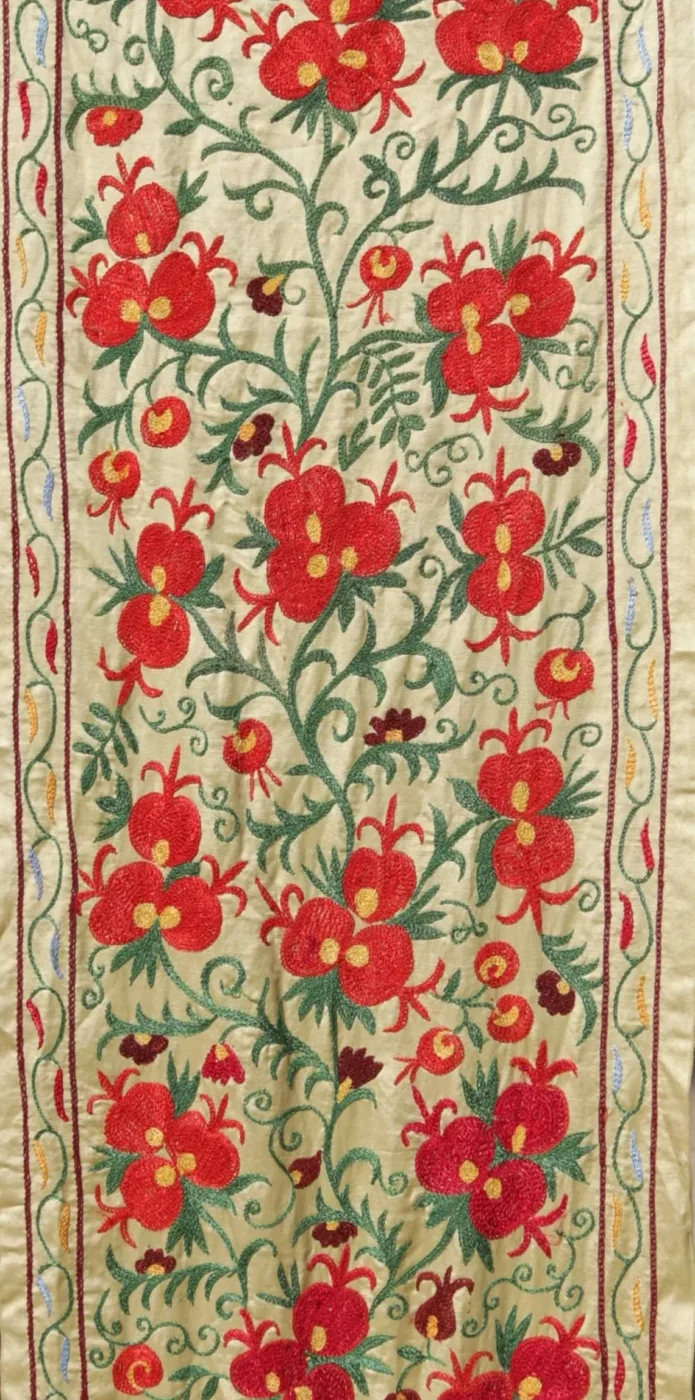 Suzani Runner Uzbek Silk embroidery,Suzani Fabric Suzani Wall Hanging, Bedspread, Bed cover, Wall hanging, Wall Decor fabric, Tablecloth