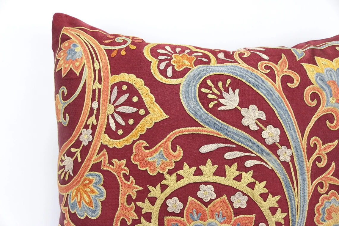 Suzani Pillow Uzbek hand embroidery Suzani Throw Pillow, Suzani Cushion Cover Suzani Pillow Cover Hand Embroidery Pillow Best Sale