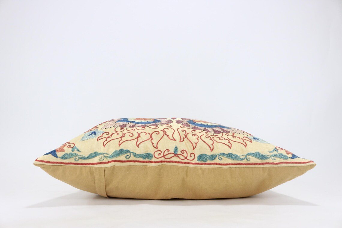 Suzani Pillow Uzbek Embroidery, Suzani Throw Pillow, Suzani Cushion Cover, Suzani Pillow Cover, Hand Embroidery Decorative Pillow-Pillowcase