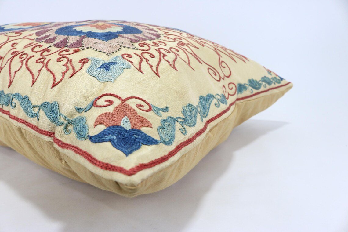 Suzani Pillow Uzbek Embroidery, Suzani Throw Pillow, Suzani Cushion Cover, Suzani Pillow Cover, Hand Embroidery Decorative Pillow-Pillowcase