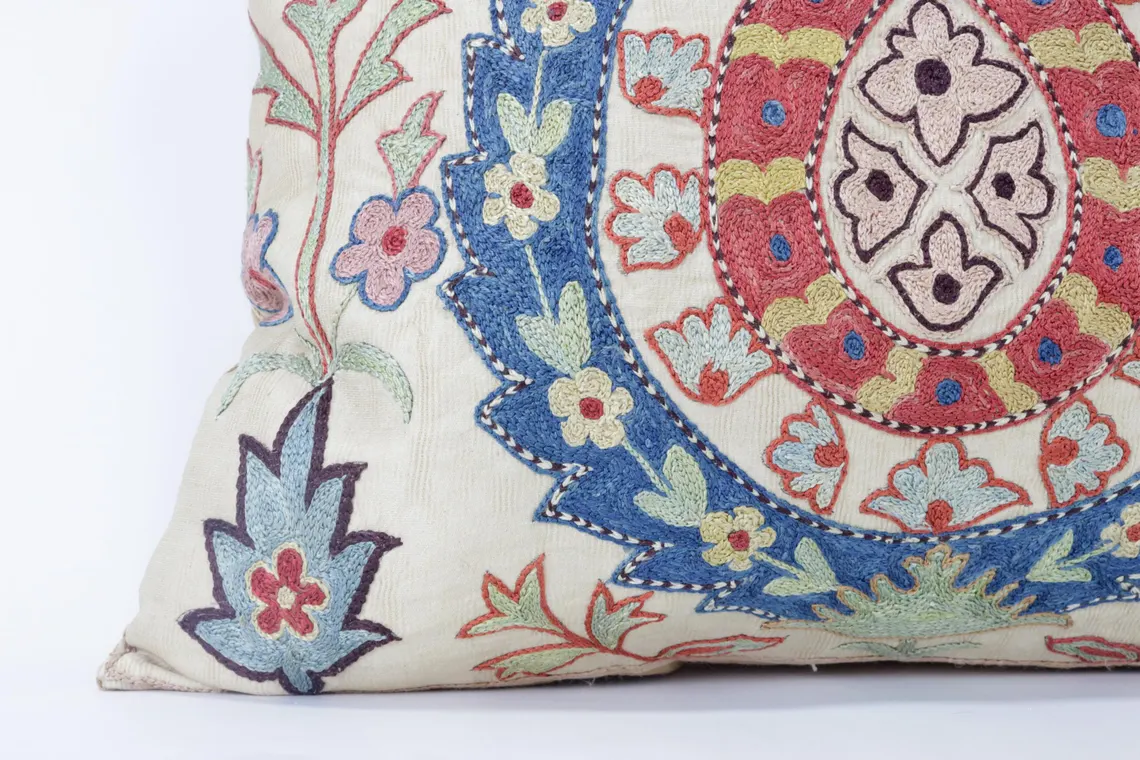 Suzani Pillow Uzbek Embroidery, Suzani Throw Pillow, Suzani Cushion Cover, Suzani Pillow Cover, Hand Embroidery Decorative Pillow-Pillowcase
