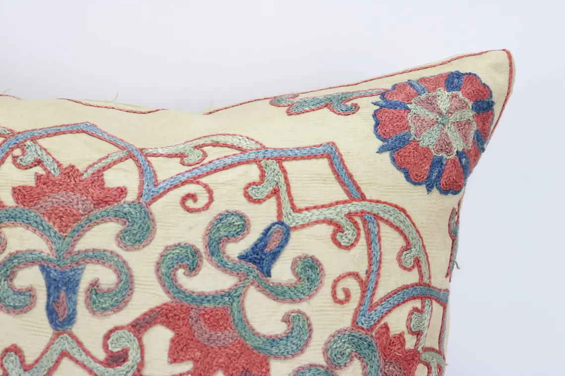 Suzani Pillow Uzbek Embroidery, Suzani Throw Pillow, Suzani Cushion Cover, Suzani Pillow Cover, Hand Embroidery Decorative Pillow-Pillowcase
