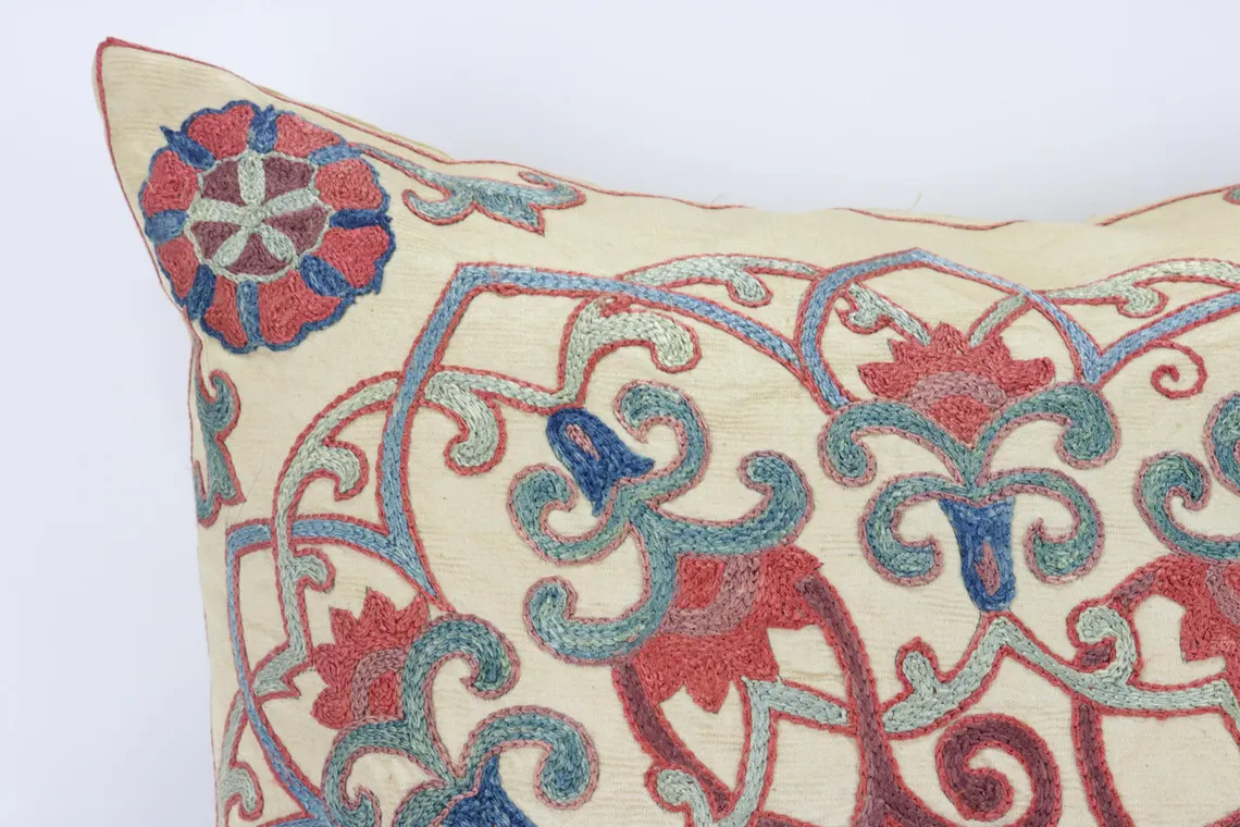 Suzani Pillow Uzbek Embroidery, Suzani Throw Pillow, Suzani Cushion Cover, Suzani Pillow Cover, Hand Embroidery Decorative Pillow-Pillowcase