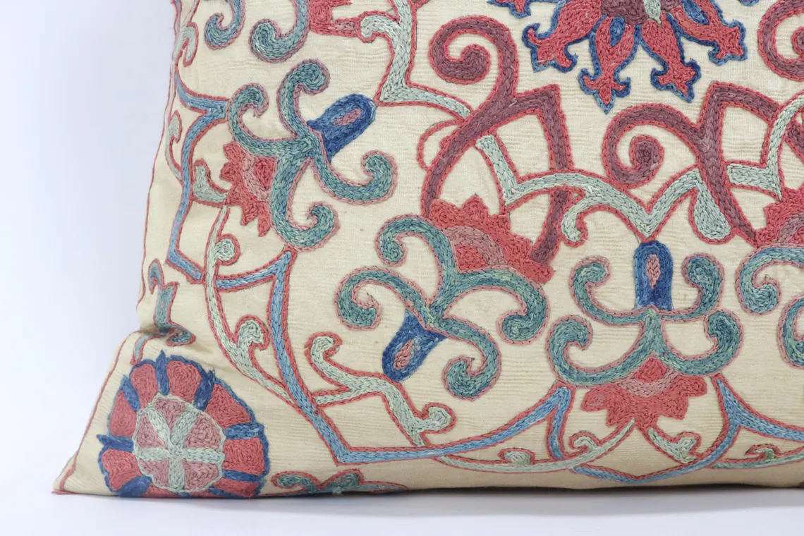 Suzani Pillow Uzbek Embroidery, Suzani Throw Pillow, Suzani Cushion Cover, Suzani Pillow Cover, Hand Embroidery Decorative Pillow-Pillowcase