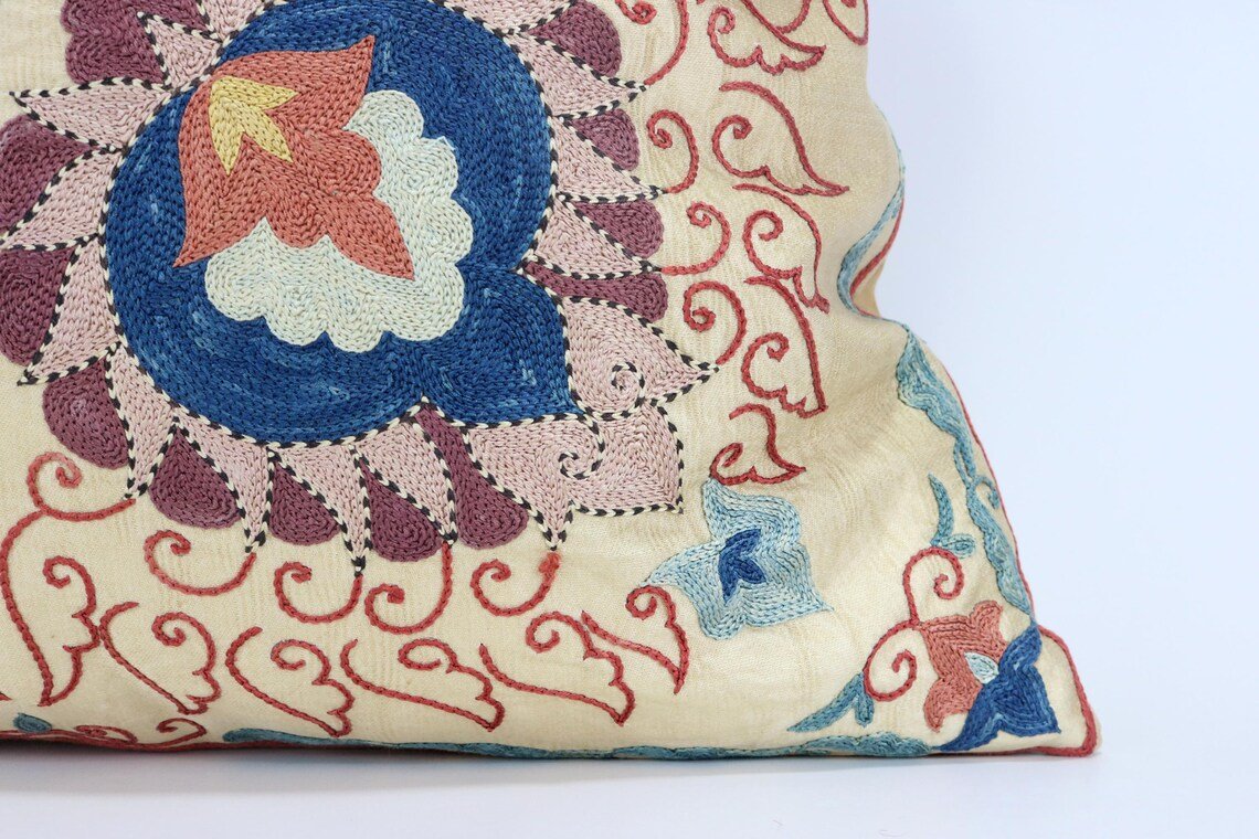 Suzani Pillow Uzbek Embroidery, Suzani Throw Pillow, Suzani Cushion Cover, Suzani Pillow Cover, Hand Embroidery Decorative Pillow-Pillowcase
