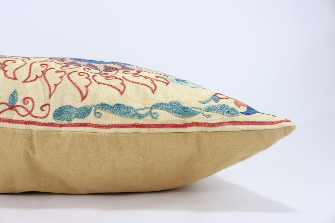 Suzani Pillow Uzbek Embroidery, Suzani Throw Pillow, Suzani Cushion Cover, Suzani Pillow Cover, Hand Embroidery Decorative Pillow-Pillowcase