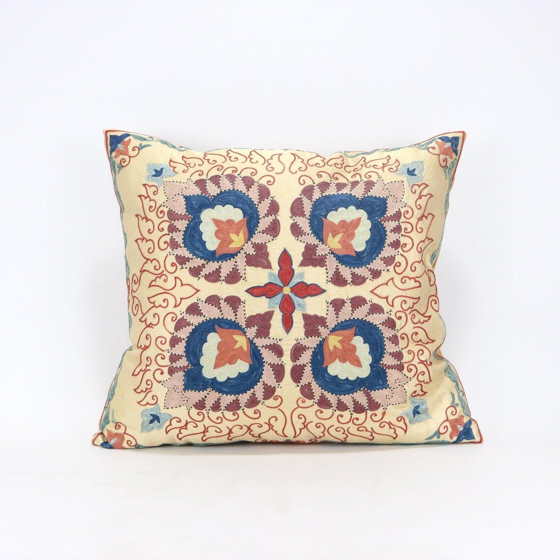 Suzani Pillow Uzbek Embroidery, Suzani Throw Pillow, Suzani Cushion Cover, Suzani Pillow Cover, Hand Embroidery Decorative Pillow-Pillowcase