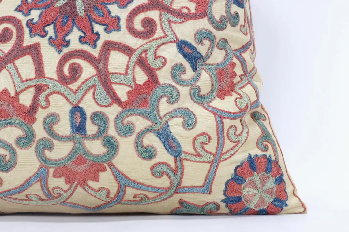 Suzani Pillow Uzbek Embroidery, Suzani Throw Pillow, Suzani Cushion Cover, Suzani Pillow Cover, Hand Embroidery Decorative Pillow-Pillowcase