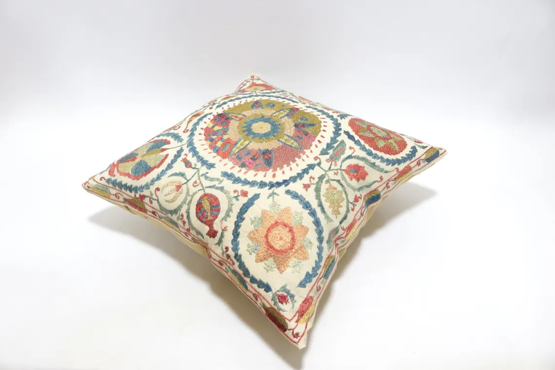 Suzani Pillow Uzbek hand embroidery Suzani Throw Pillow, Suzani Cushion Cover Suzani Pillow Cover Hand Embroidery Pillow Best Sale