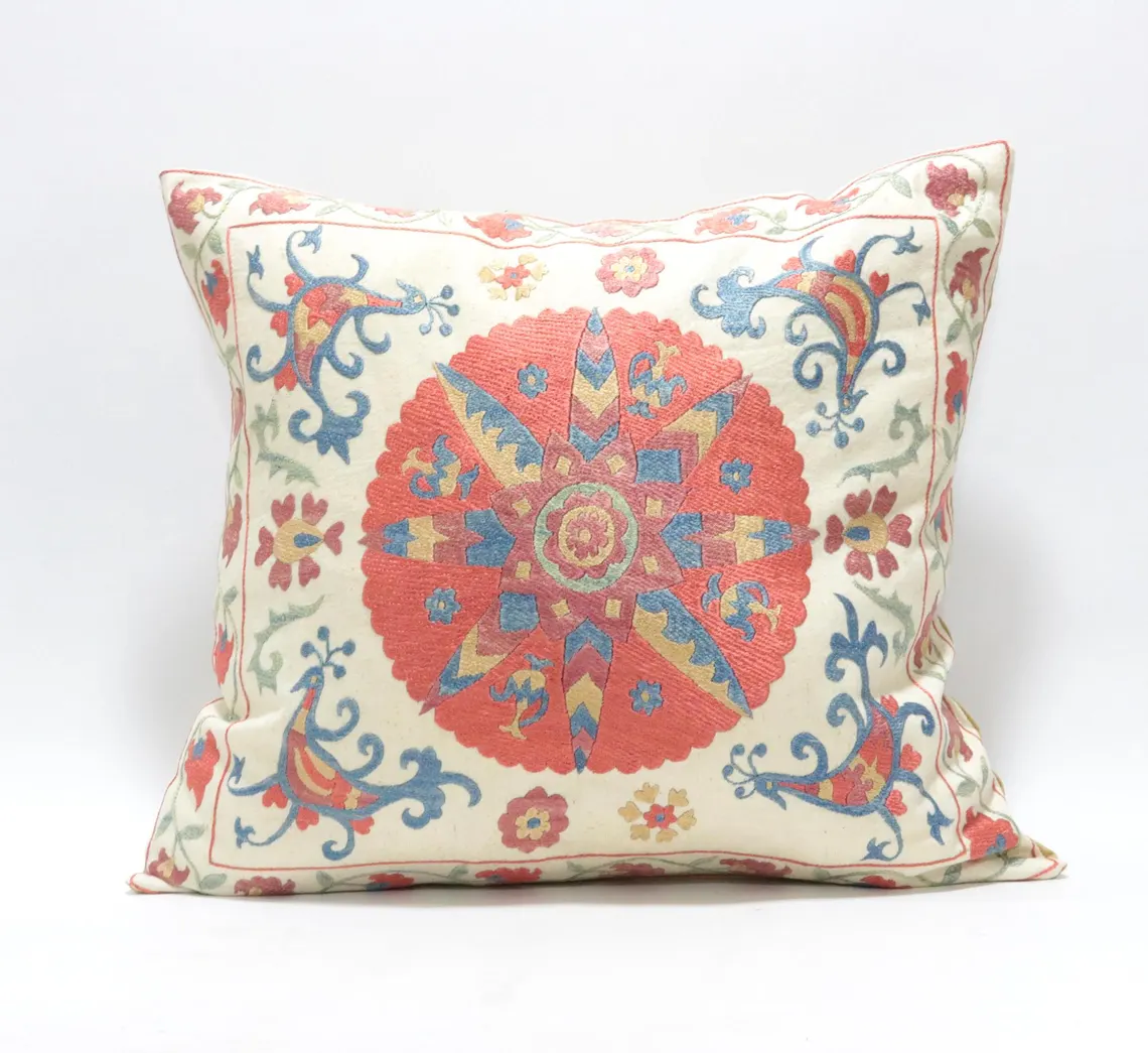 Suzani Pillow Uzbek hand embroidery Suzani Throw Pillow, Suzani Cushion Cover Suzani Pillow Cover Hand Embroidery Pillow Best Sale