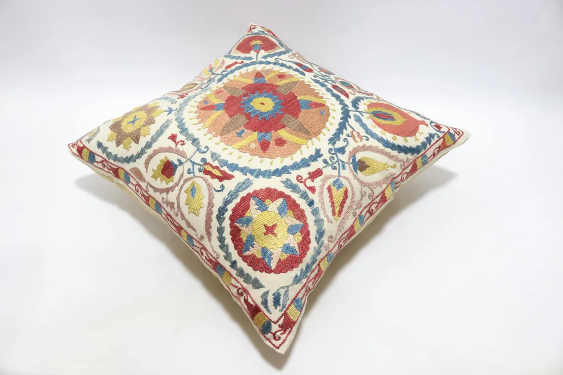Suzani Pillow Uzbek hand embroidery Suzani Throw Pillow, Suzani Cushion Cover Suzani Pillow Cover Hand Embroidery Pillow Best Sale