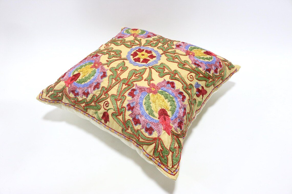 Suzani Pillow Uzbek Embroidery,Suzani Throw Pillow, Suzani Cushion Cover,Suzani Pillow Cover,Hand Embroidery Suzani Pillow,Best Sale