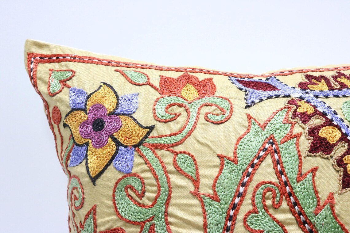 Suzani Pillow Uzbek Embroidery,Suzani Throw Pillow, Suzani Cushion Cover,Suzani Pillow Cover,Hand Embroidery Suzani Pillow,Best Sale