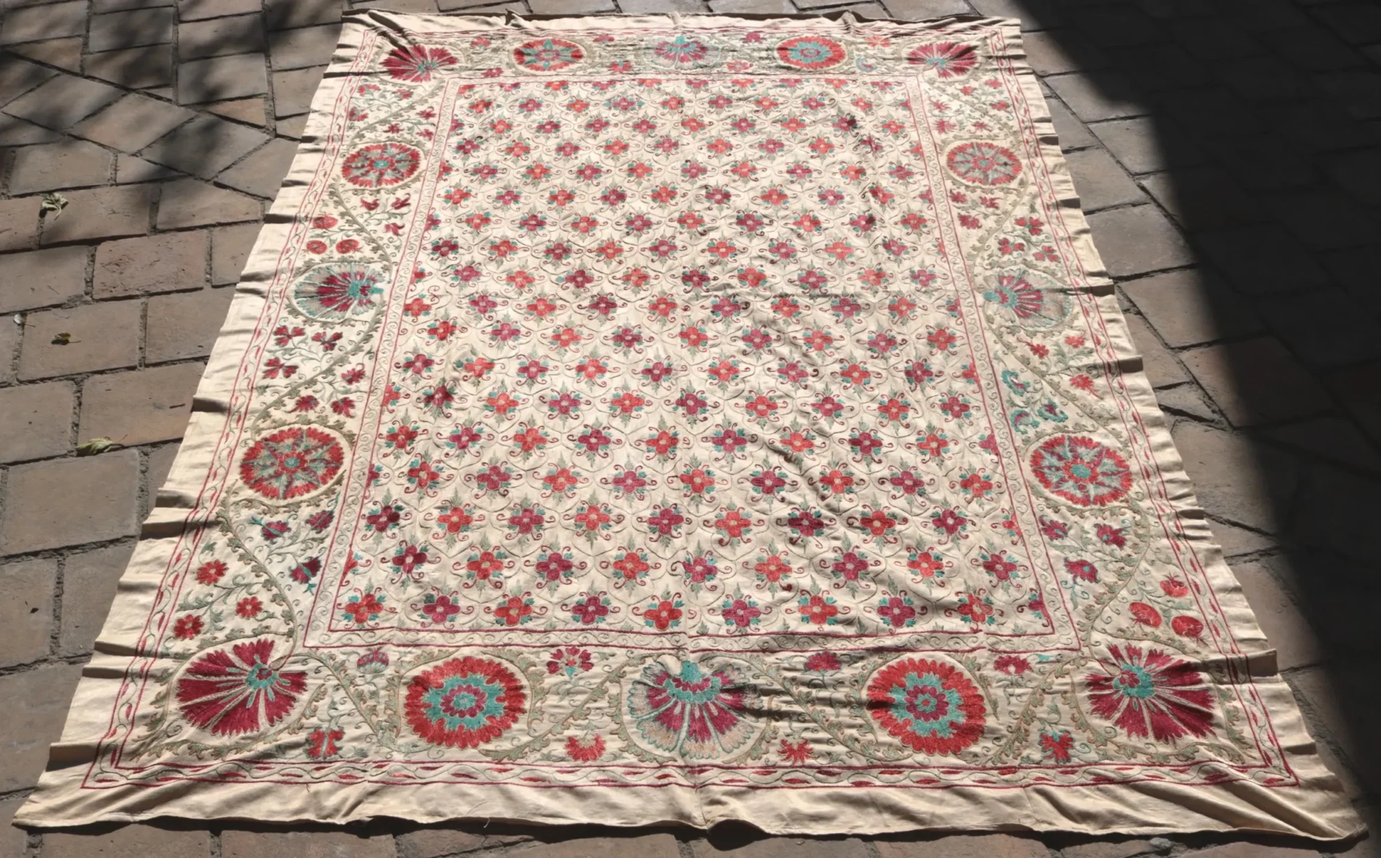 Suzani Uzbek handmade embroidery,Suzani Fabric Suzani Wall Hanging,  Bedspread, Bedcover, Wall hanging Decorative fabric, Suzani tablecloth.