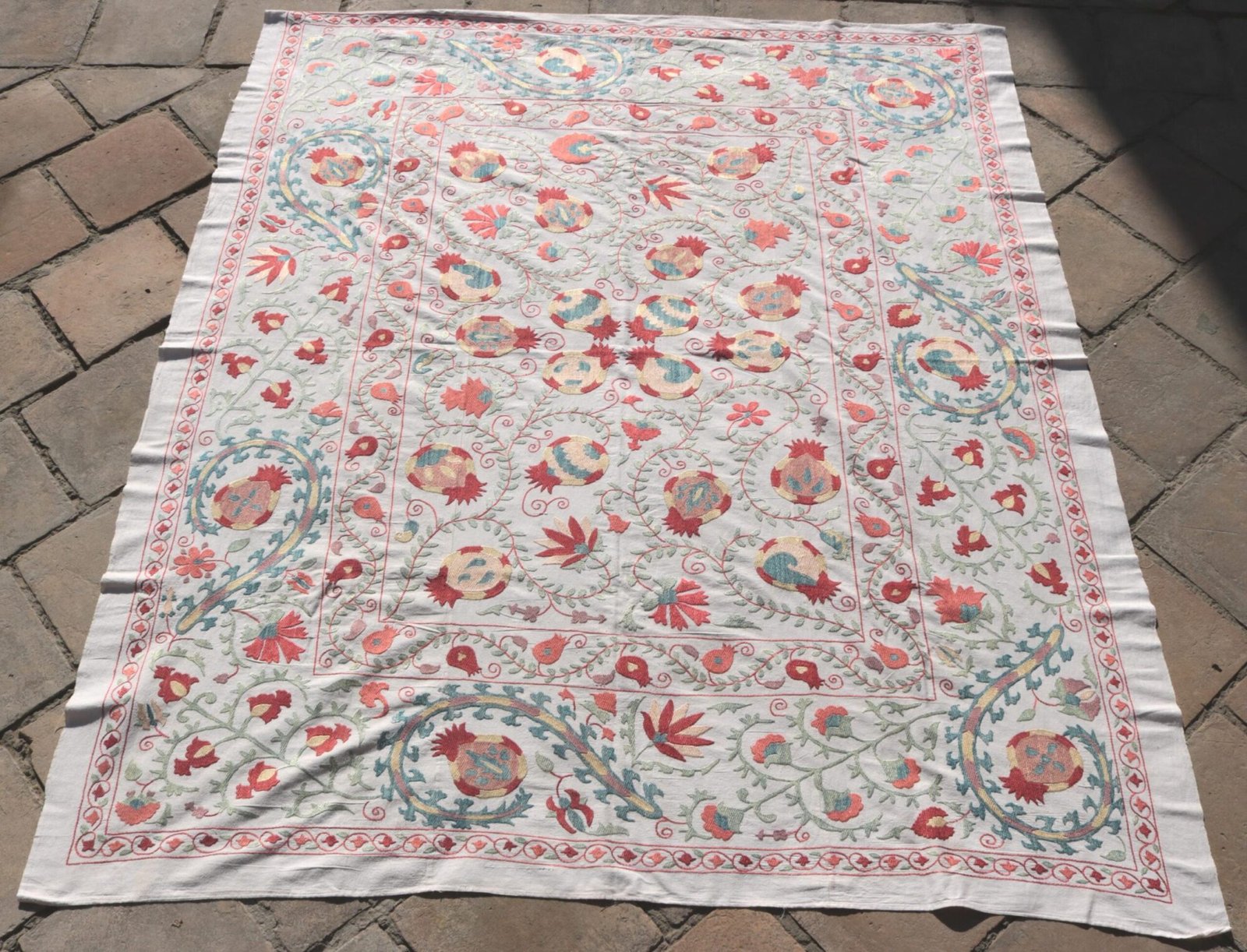 Suzani Uzbek handmade embroidery,Suzani Fabric Suzani Wall Hanging,  Bedspread, Bedcover, Wall hanging Decorative fabric, Suzani tablecloth.