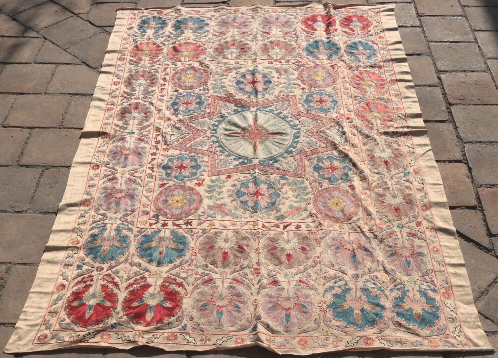 Suzani Uzbek handmade embroidery,Suzani Fabric Suzani Wall Hanging,  Bedspread, Bedcover, Wall hanging Decorative fabric, Suzani tablecloth.