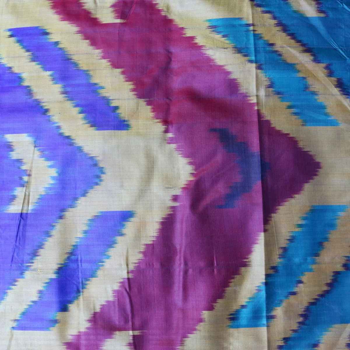 Uzbek handmade, handwoven, hand-dyed, natural 100% Silk ikat fabric.