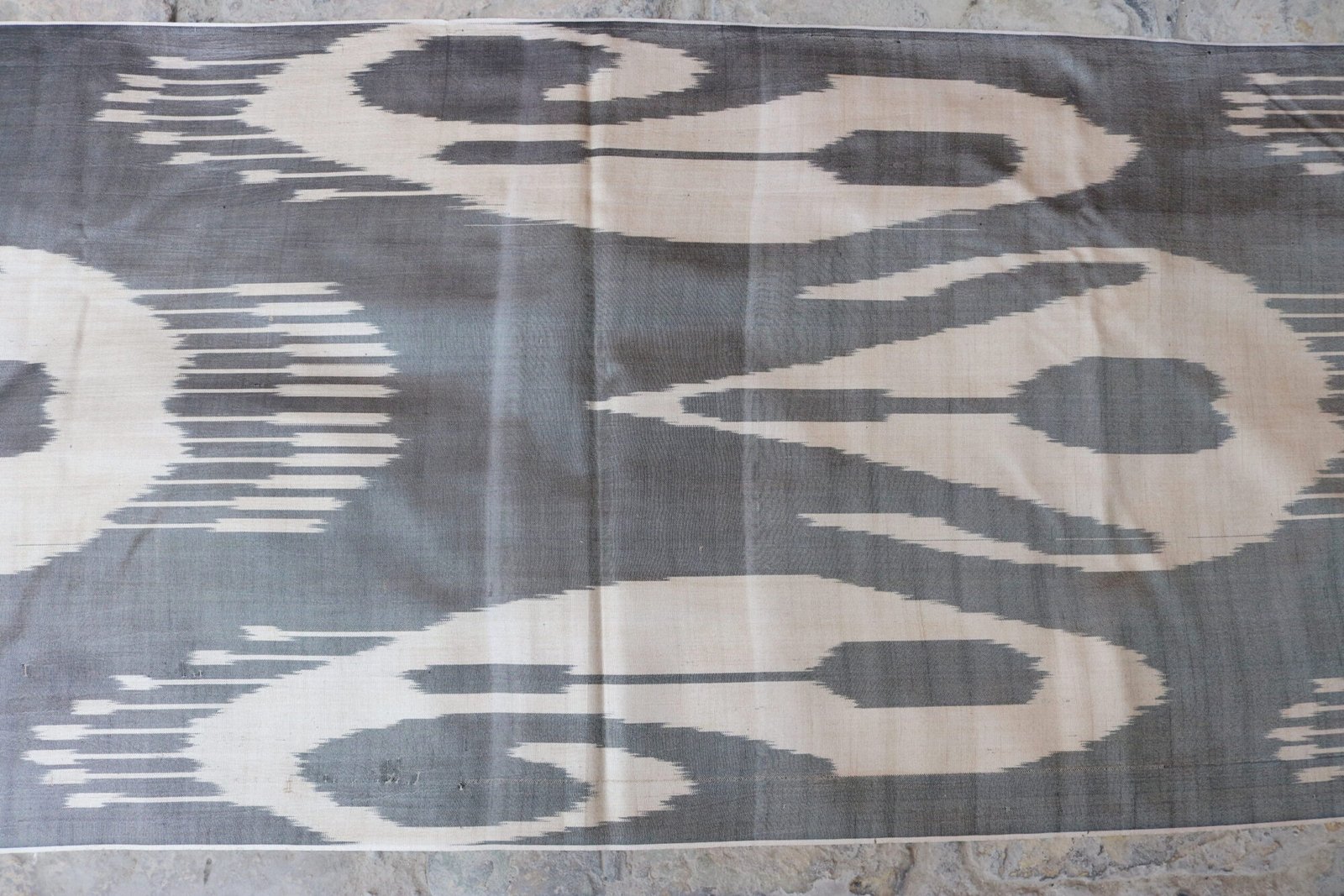 Uzbek handmade, handwoven, hand-dyed, natural 100% Silk ikat fabric.