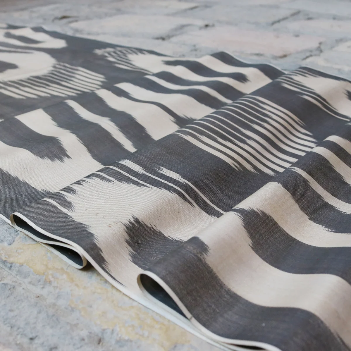 Uzbek handmade, handwoven, hand-dyed, natural 100% Silk ikat fabric.