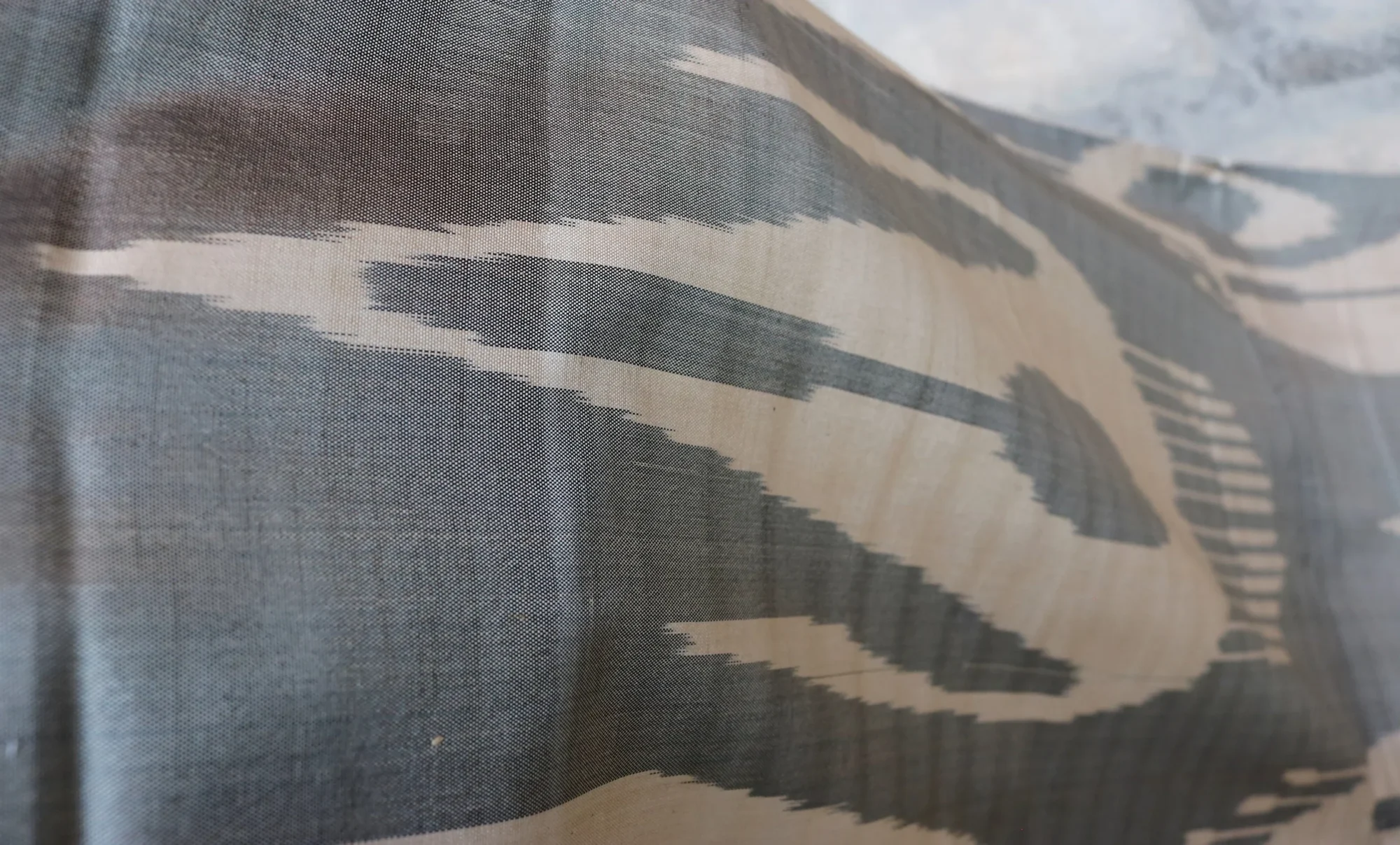 Uzbek handmade, handwoven, hand-dyed, natural 100% Silk ikat fabric.