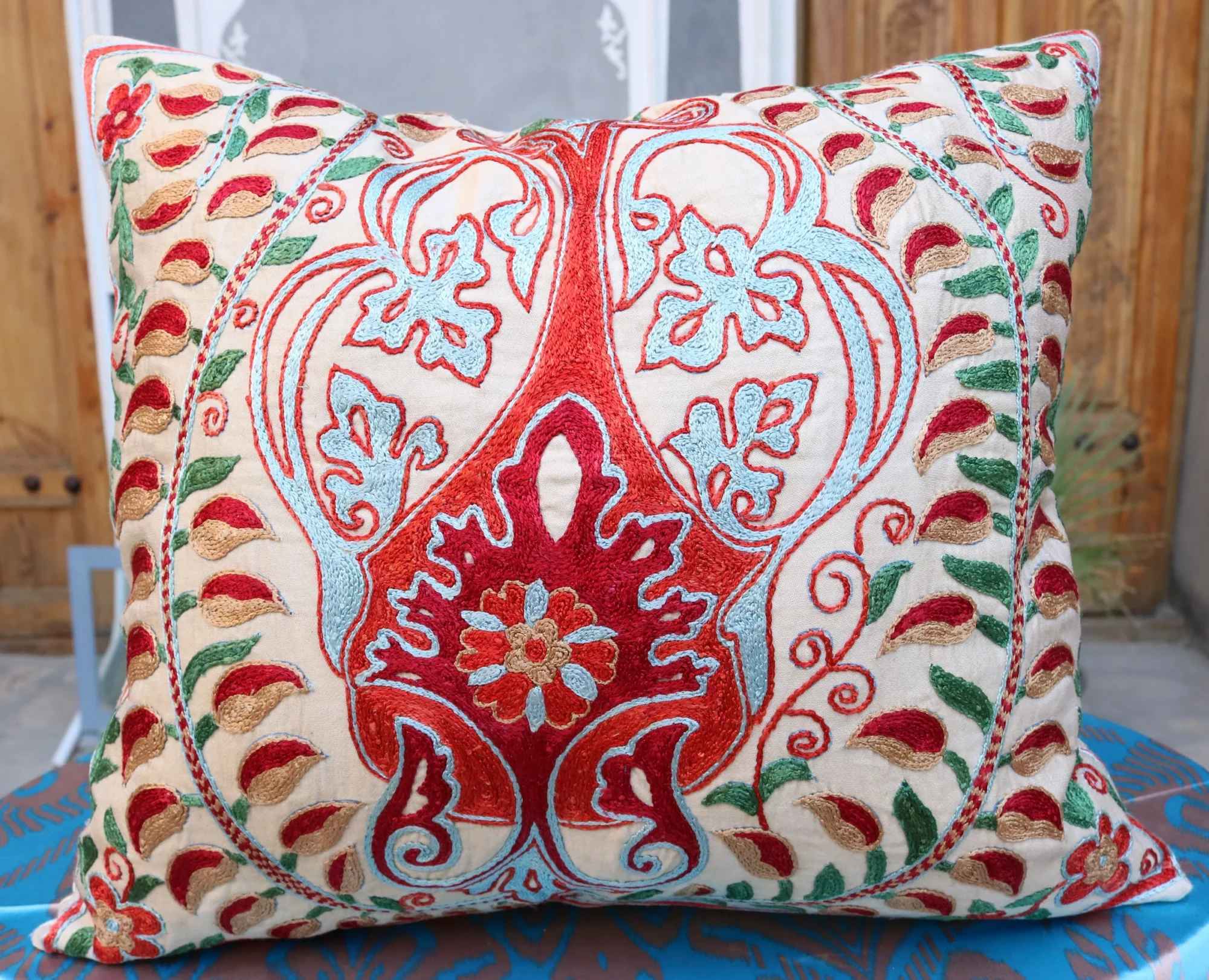 il_fullxfull.2555514776_ondg Hand made embroidery pillow cover, Uzbek hand made silk on silk suzani pillow case, Decorative cushion cover