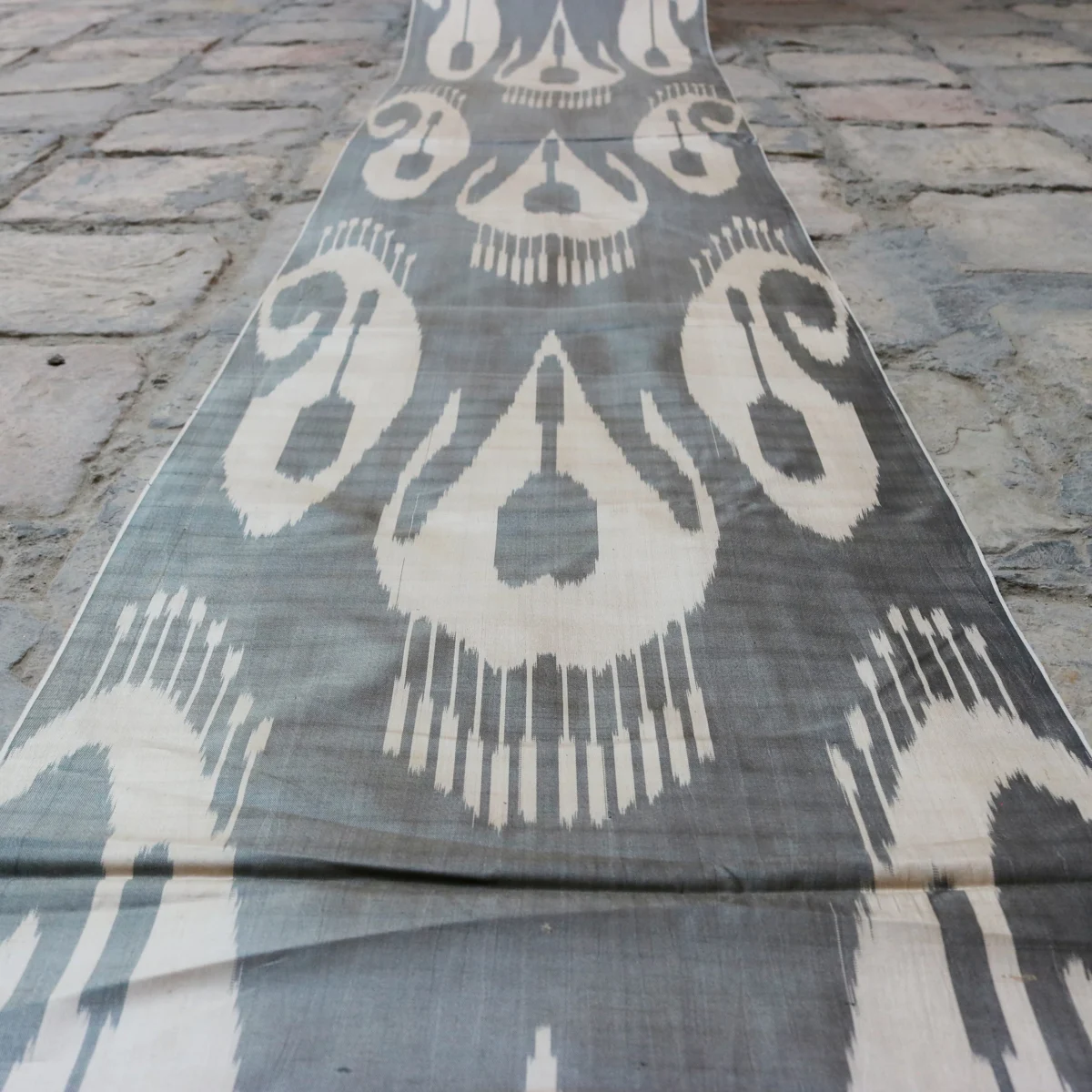 Uzbek handmade, handwoven, hand-dyed, natural 100% Silk ikat fabric.