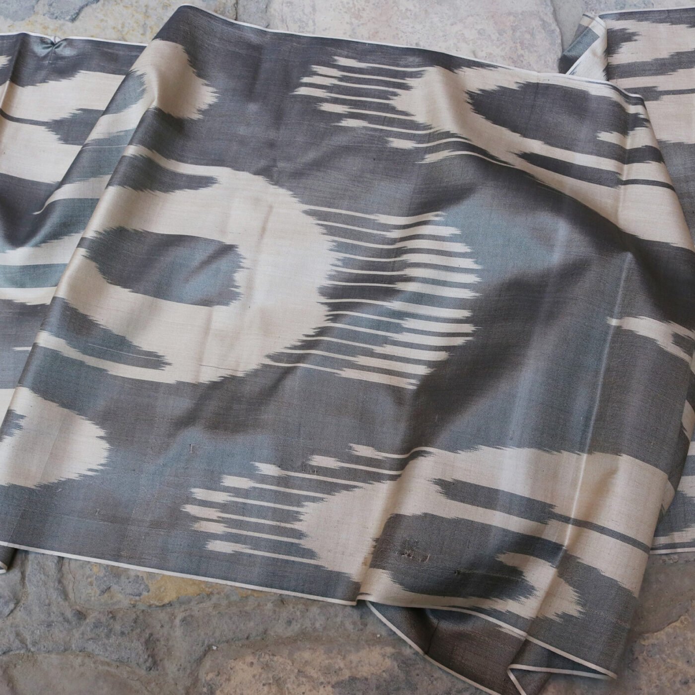 Uzbek handmade, handwoven, hand-dyed, natural 100% Silk ikat fabric.