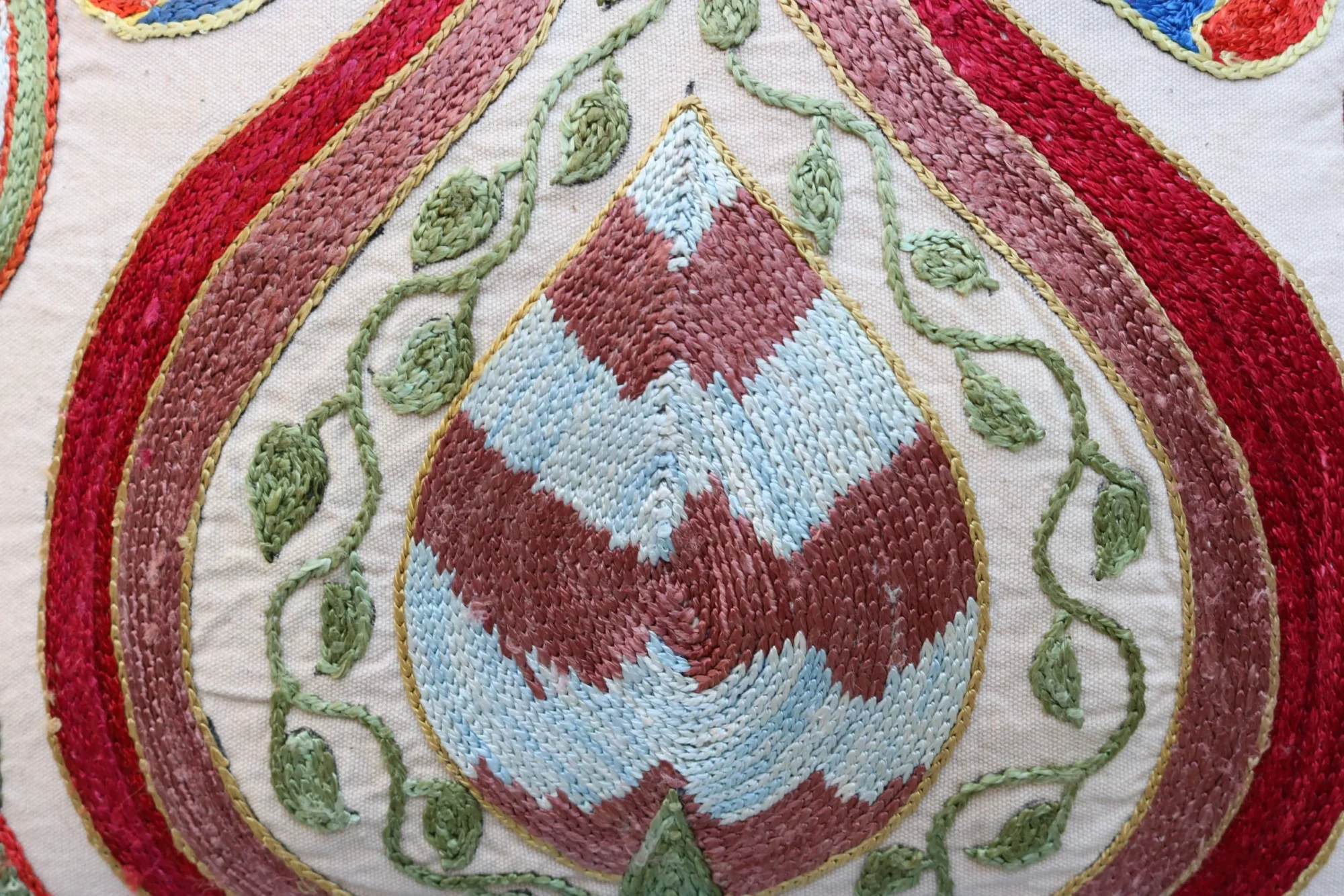 Hand made embroidery pillow cover, Uzbek hand made silk on cotton suzani pillow case, Decorative cushion cover