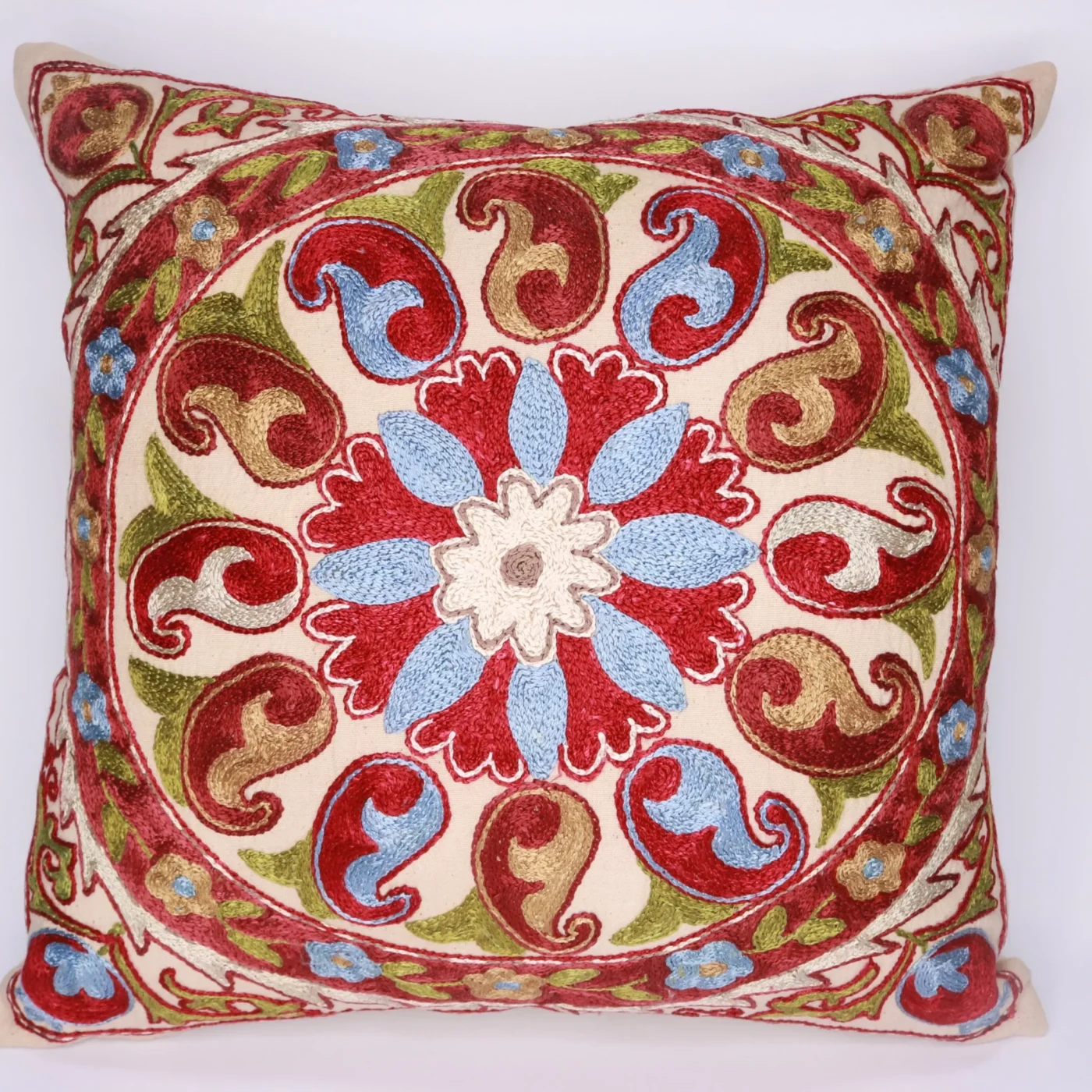 Hand made embroidery pillow cover, Uzbek hand made silk on silk suzani pillow case, Decorative cushion cover