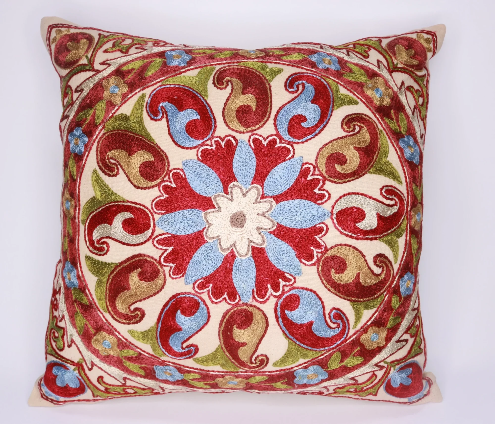 Hand made embroidery pillow cover, Uzbek hand made silk on silk suzani pillow case, Decorative cushion cover