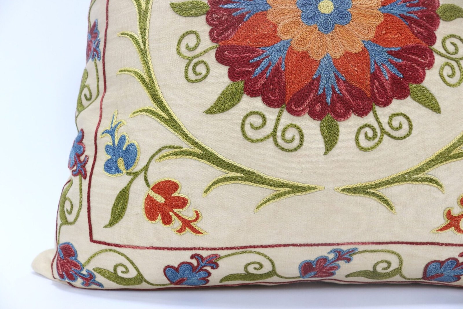 Suzani Pillow Uzbek Embroidery, Suzani Throw Pillow, Suzani Cushion Cover, Suzani Pillow Cover, Hand Embroidery Decorative Pillow-Pillowcase