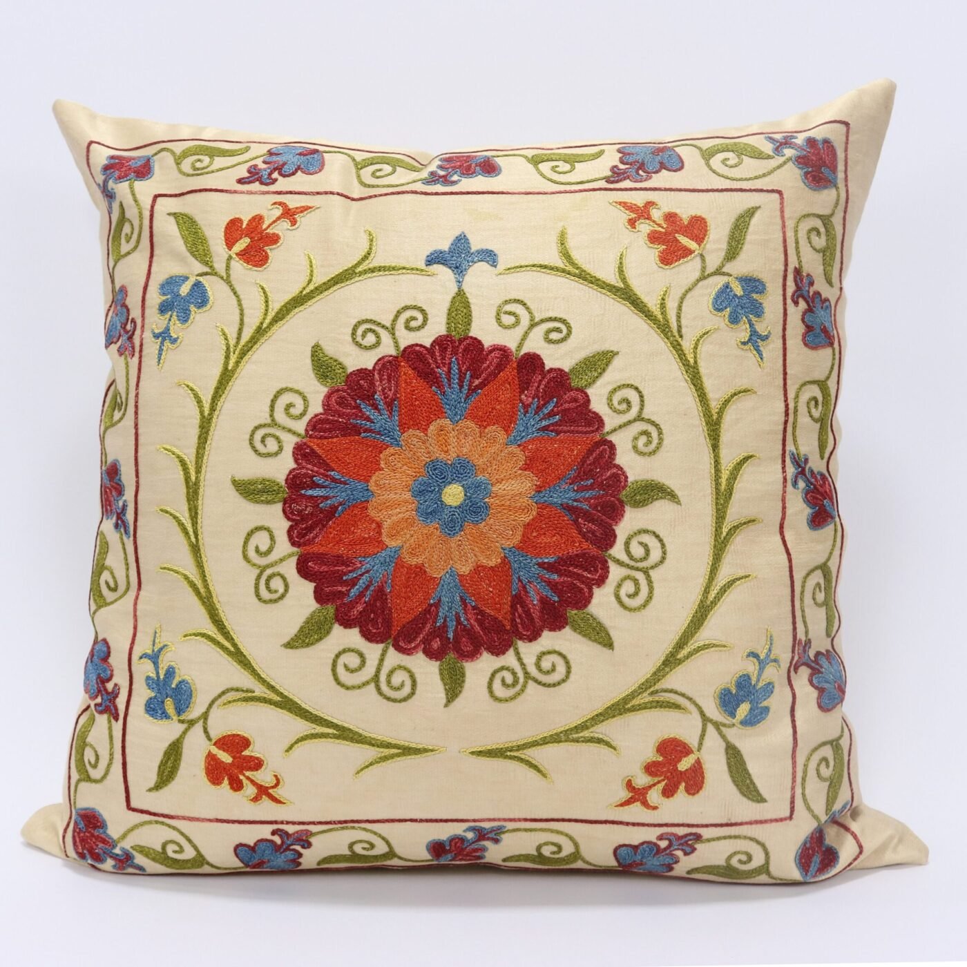 Suzani Pillow Uzbek Embroidery, Suzani Throw Pillow, Suzani Cushion Cover, Suzani Pillow Cover, Hand Embroidery Decorative Pillow-Pillowcase
