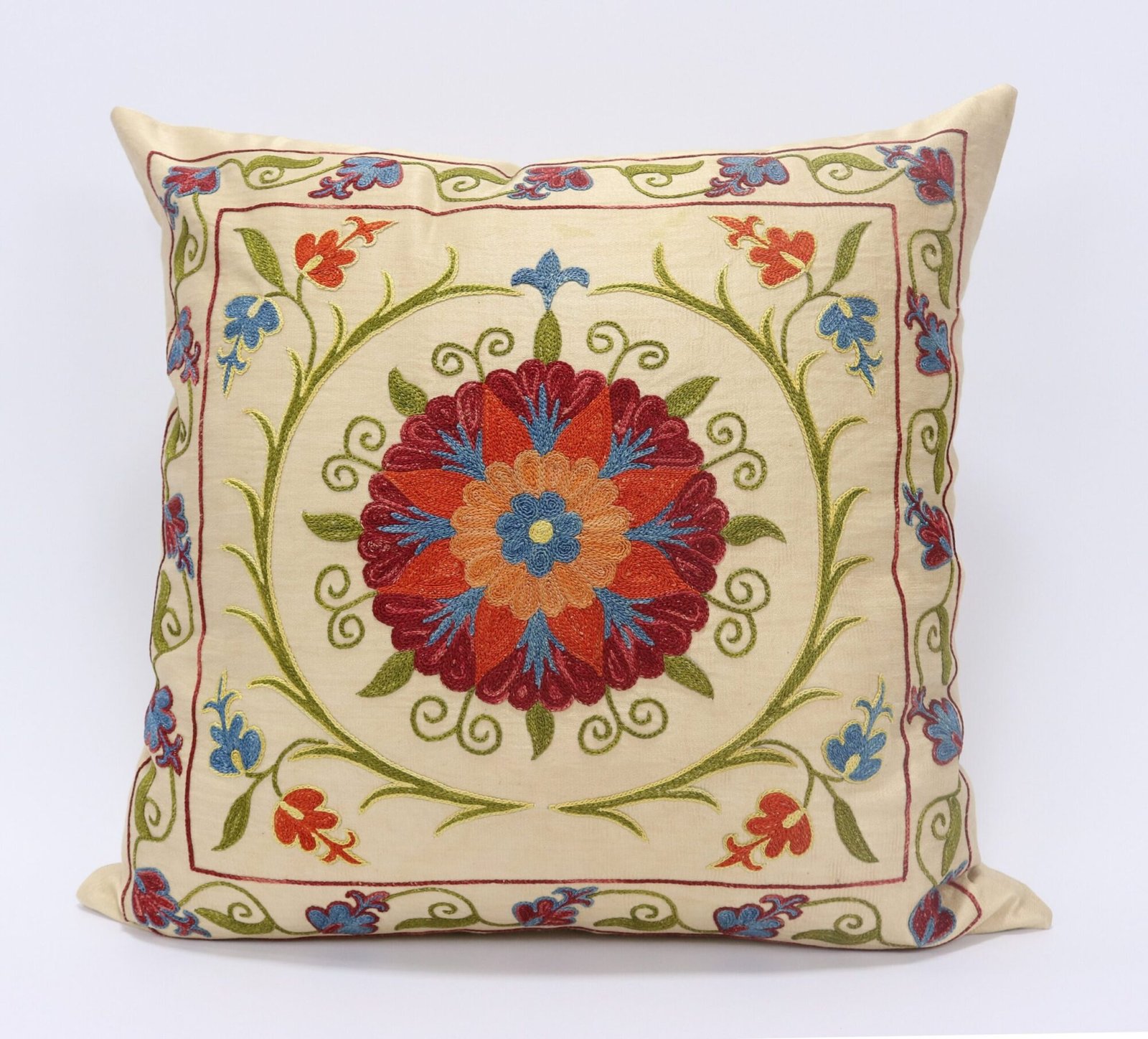 Suzani Pillow Uzbek Embroidery, Suzani Throw Pillow, Suzani Cushion Cover, Suzani Pillow Cover, Hand Embroidery Decorative Pillow-Pillowcase